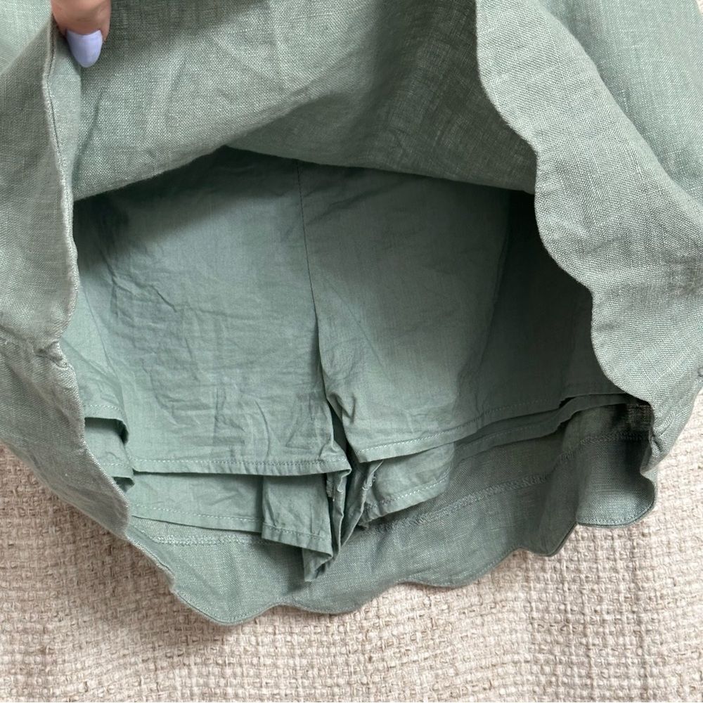 Abercrombie & Fitch Linen Mini Skort Scalloped Hem Green Sz Small Coastal Preppy - Picture 5 of 9